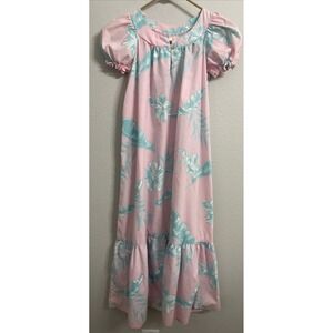 Vintage NIKKY Dress Girls 8 Pink Hawaiian Hula Print Made In Hawaii Cotton 90s